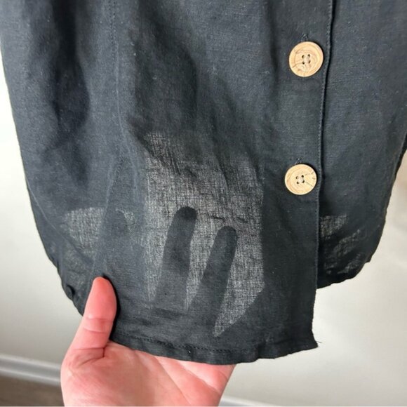 Urban Outfitters Mini Dress Buttons Linen Blend Black Strappy Back Size Small - Picture 6 of 13